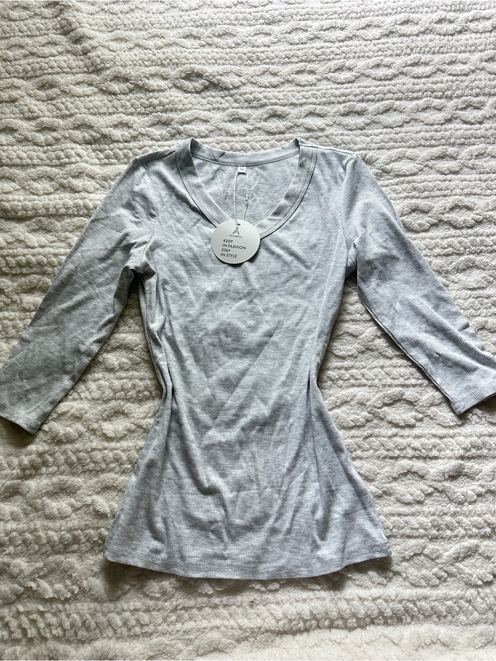Light Gray V-Neck Ribbed Women’s Top